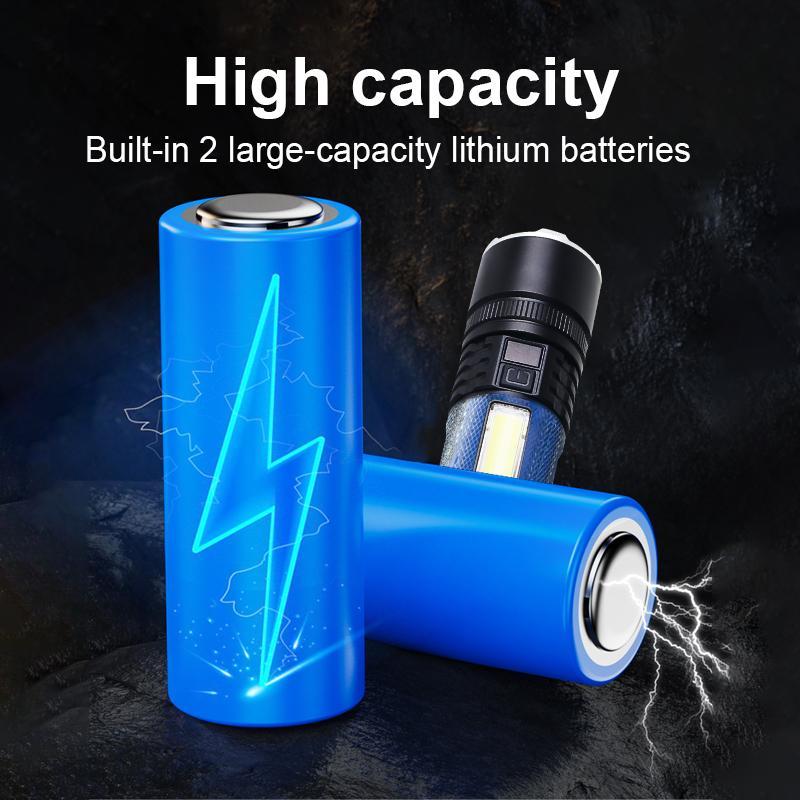 High Power Flashlight, 1 Count Rechargeable Zoom Flashlight, Portable Torch Light with Side Lights for Fishing Patrol Camping Emergency Lighting 6