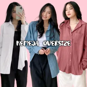 Premium Kemeja Wanita Oversize - Basic Shirt Kemeja Polos Pocket Ha-ri Shirt Blouse Baju Kerja