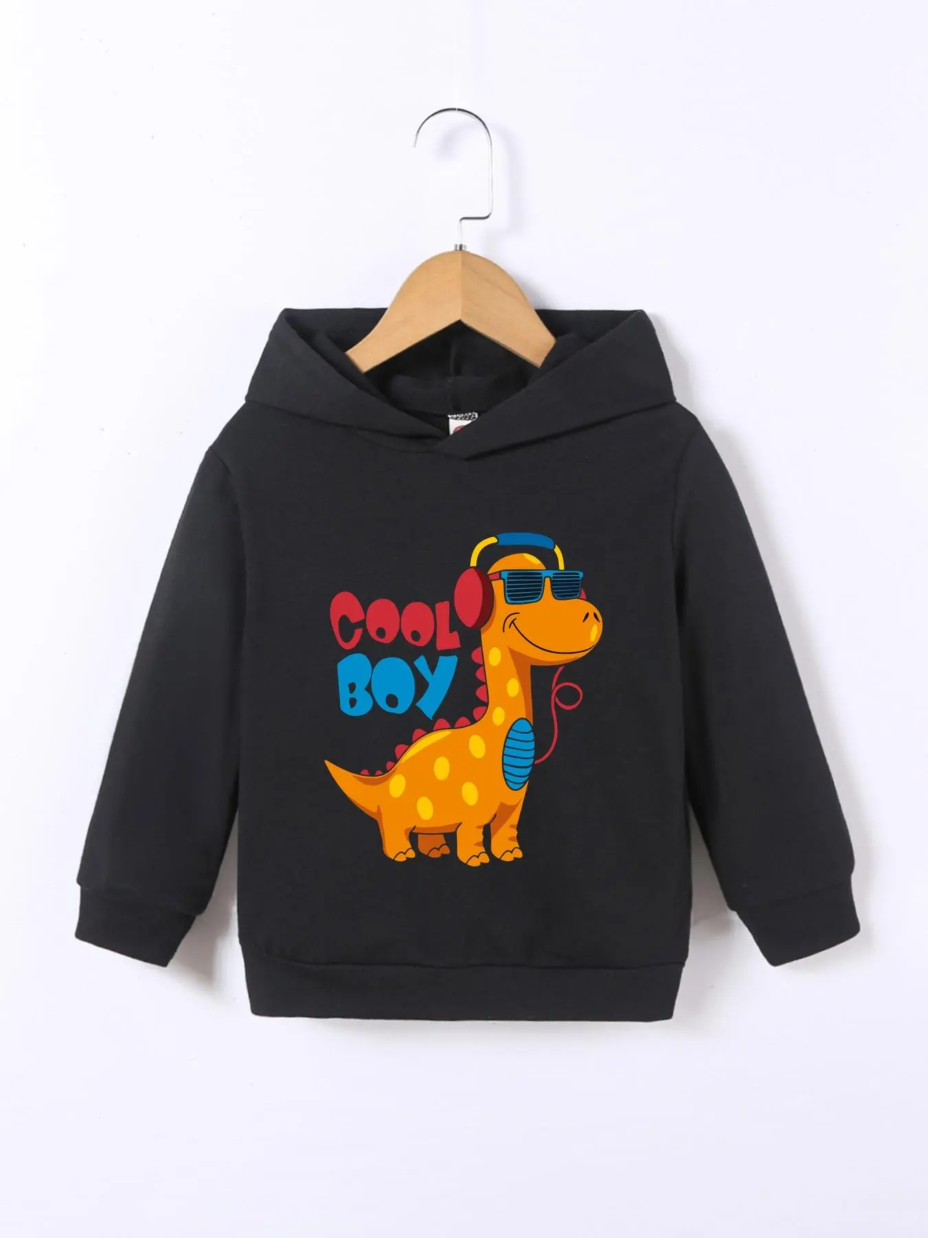 Toddler Boy's Cartoon Dinosaur Print Hoodie, Casual Long Sleeve Hooded Sweatshirt for Daily Wear, Kids Clothing for All Seasons