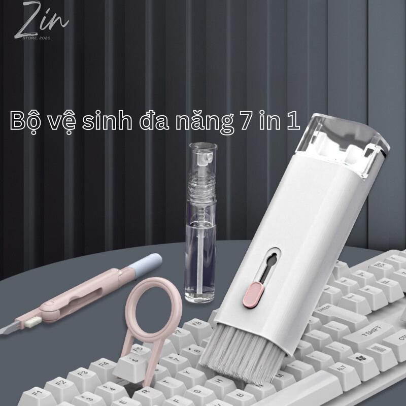 Bộ Dụng Cụ Đa Năng 7 In 1 Vệ Sinh Làm Sạch Bàn Phím Máy Tính Tai Nghe Nhựa ABS - Màu Xanh cọ  vệ cọ  vệ silicon