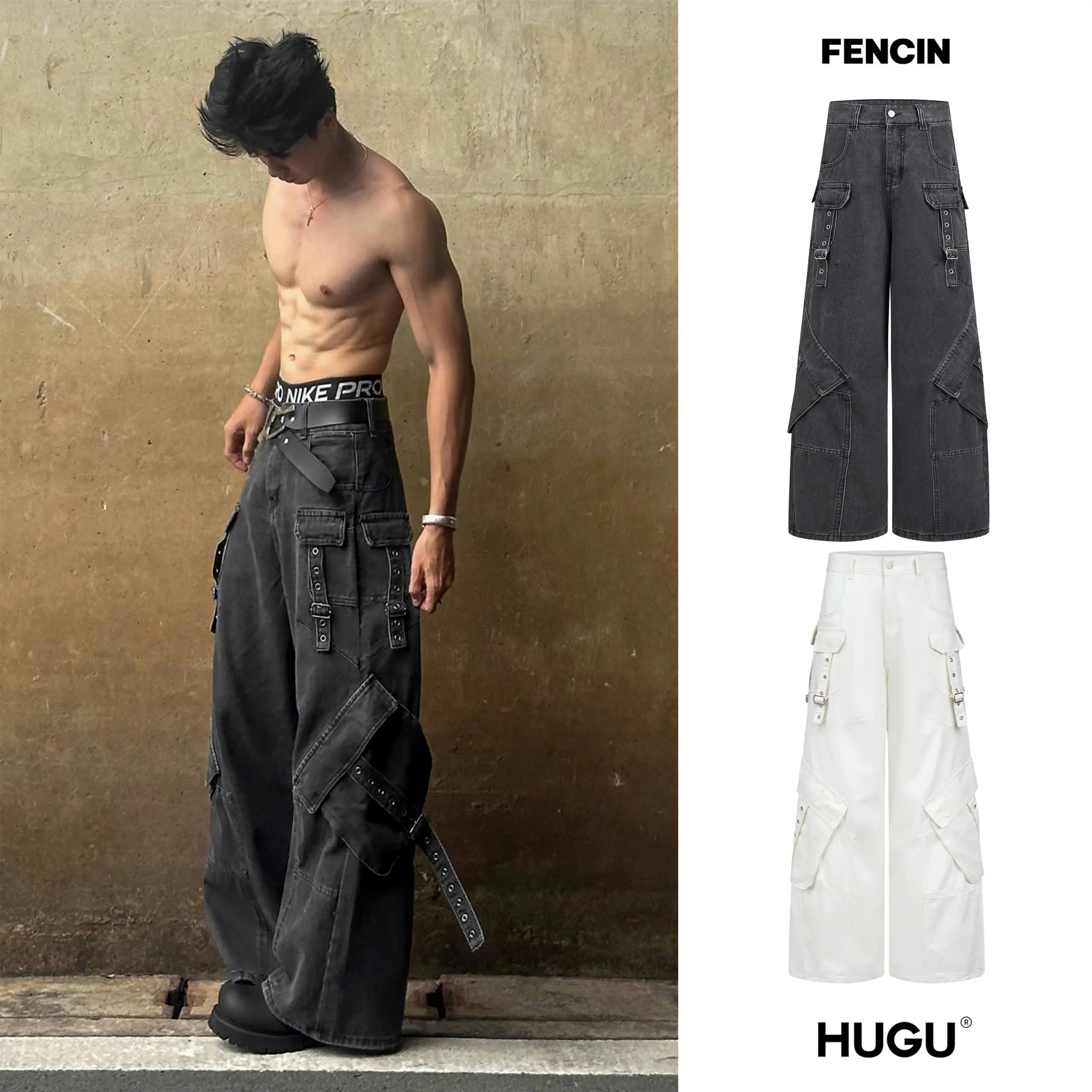 Quần jeans unisex local brand HUGU -FENCIN - chất liệu denim, form rộng, wash túi hộp, nút kim loại  Menswear Pants Có Túi quanjean nam Ong
