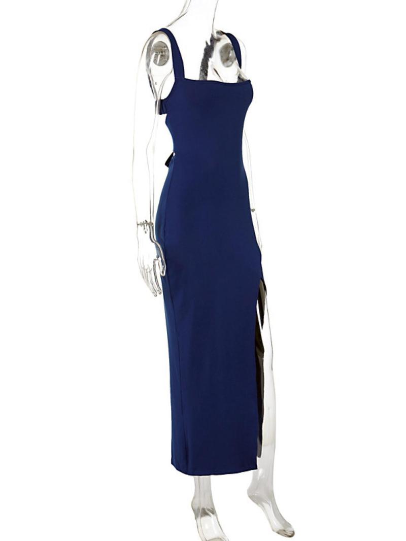 Product Introduction of Women's Solid Color Backless Split Hem Dress, Fashionable Sleeveless Dress for Party Club Dating Wear, Women Dress for Summer 4