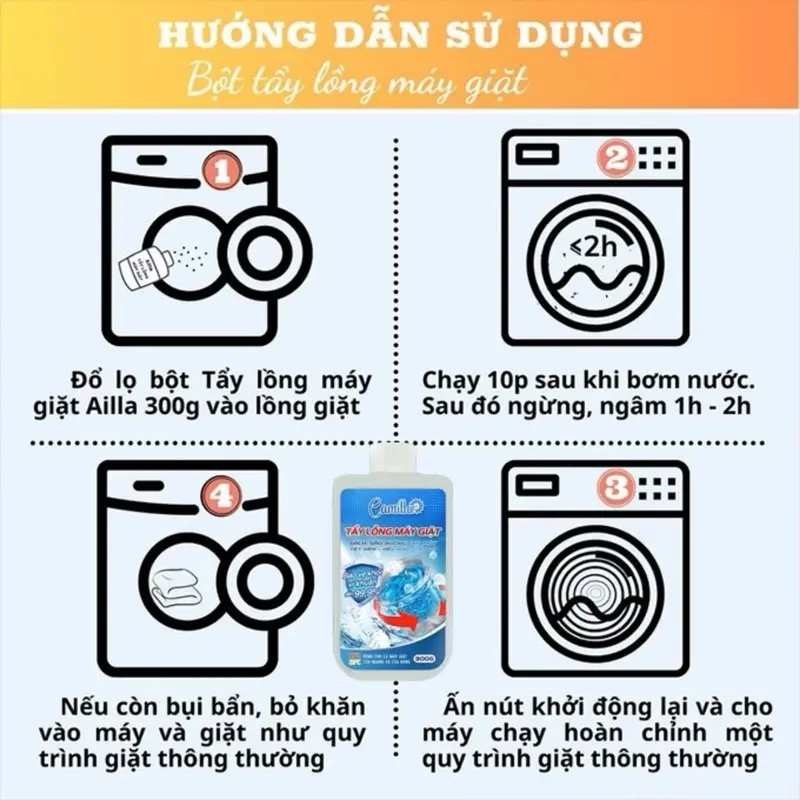 Tẩy Lồng Máy Giặt Cao Cấp Camilla 300gr - Tẩy Sạch Nấm Mốc, Khử Mùi Hôi Hiệu Quả 99% bột  vệ  sinh  lồng  giặt 5