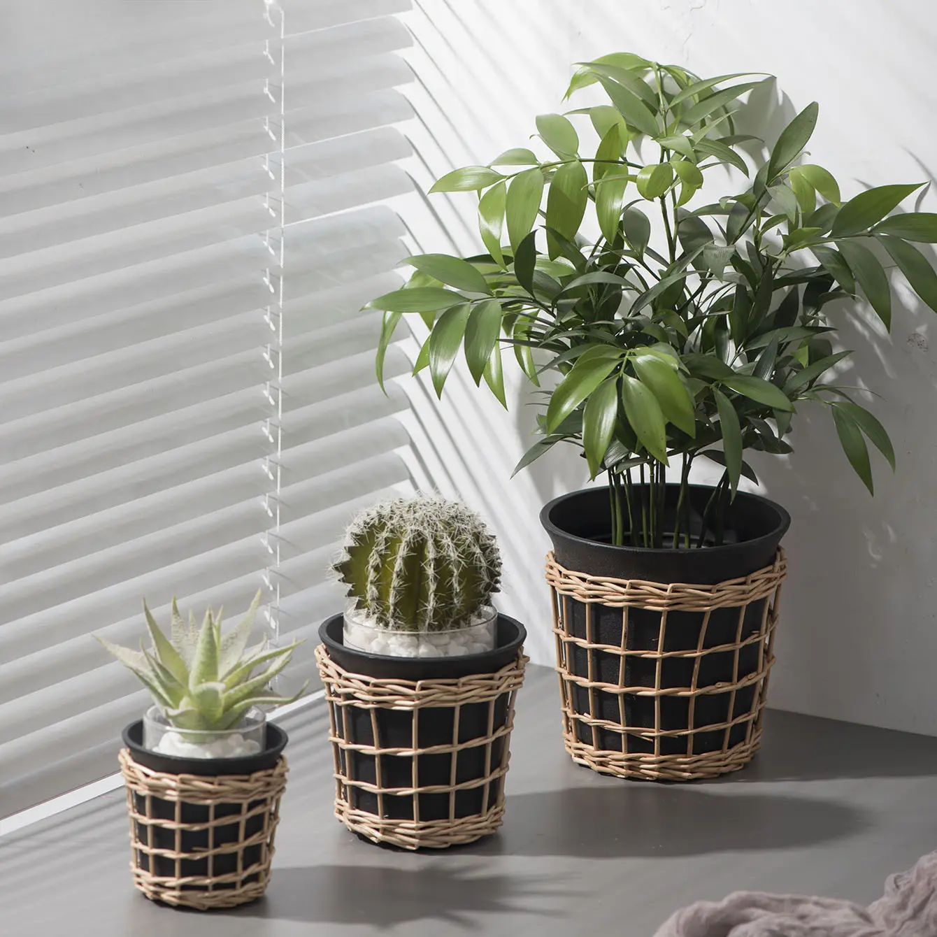 European Pastoral Willow Decorative Flower Pot Succulent Plant Plastic Breeding Pot Desktop Creative Rattan Green Plant Flower Pot