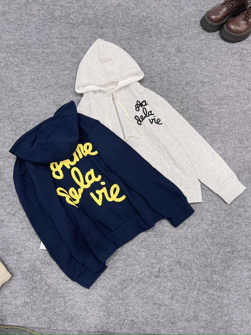 Product Introduction of Áo khoác nỉ ngoại in chữ khoá kéo có nón an877 unisex nam nữ 10