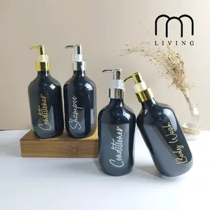 Botol Sabun Cair Aesthetic 500ml HITAM MADA TUTUP GOLD & SILVER