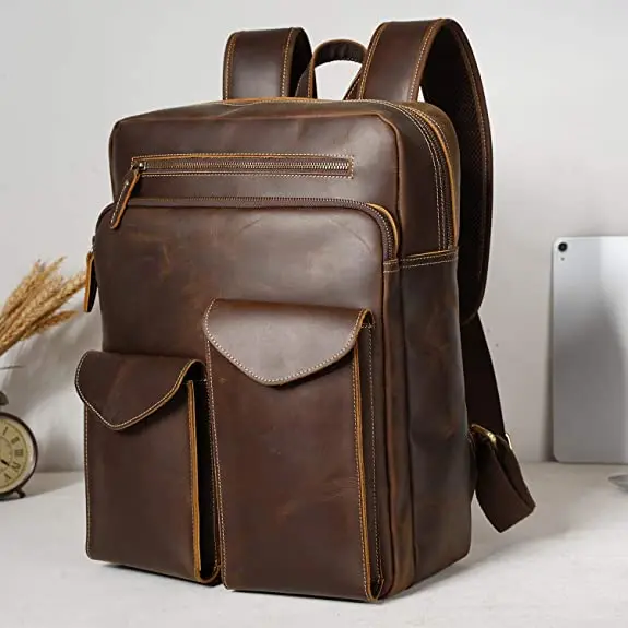 abm Vintage Mens Leather Backpack with 14 inch Laptop Sleeve,School Travel Weekender Tote Daypacks Shoulder Bag 6