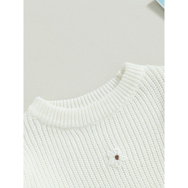 Baby Girl Sweater, Long Sleeve Crew Neck Flower Warm Knit Pullover 1