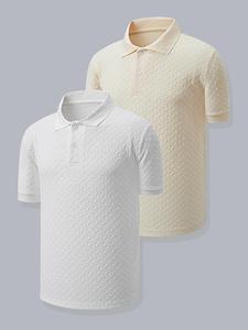 Men's Solid Jacquard Polo Shirt, Regular Fit Casual Short Sleeve Top for Summer, Men's Clothes for Daily Wear