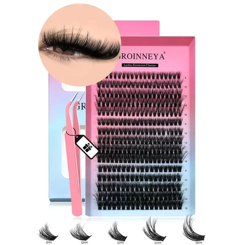 DIY Lash Extension Kit Set 8-16mm Mix Mink Fluffy Eyelashes Individual Lashes Cluster Natural Eyelash extensions Makeup At Home