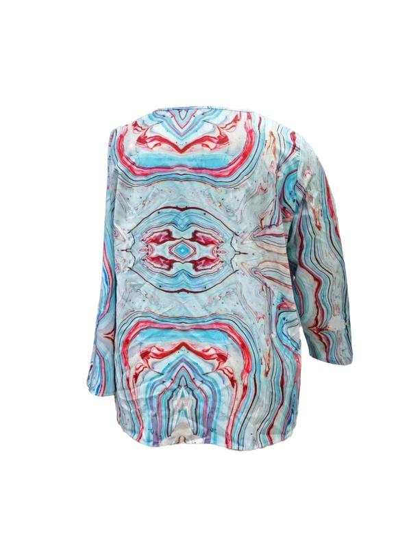 Plus Size Marble Print Blouse, Casual Long Sleeve Round Neck Top, Women's Plus Clothing for Daily Wear 1