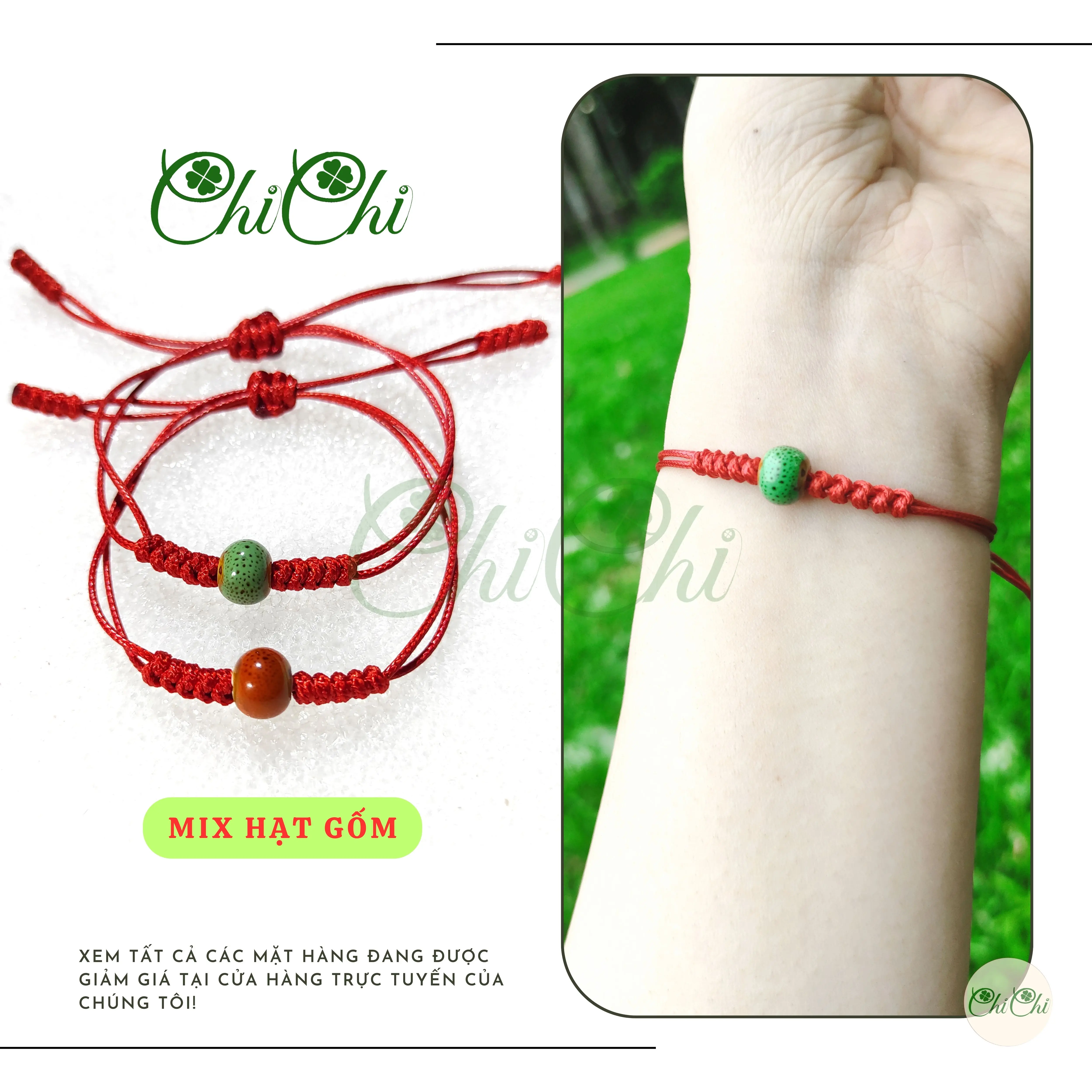 [Chi Chi] Vòng Đeo Tay, Lắc Tay Dây Cói Sáp Hạt Gốm Nhiều Màu - MS016