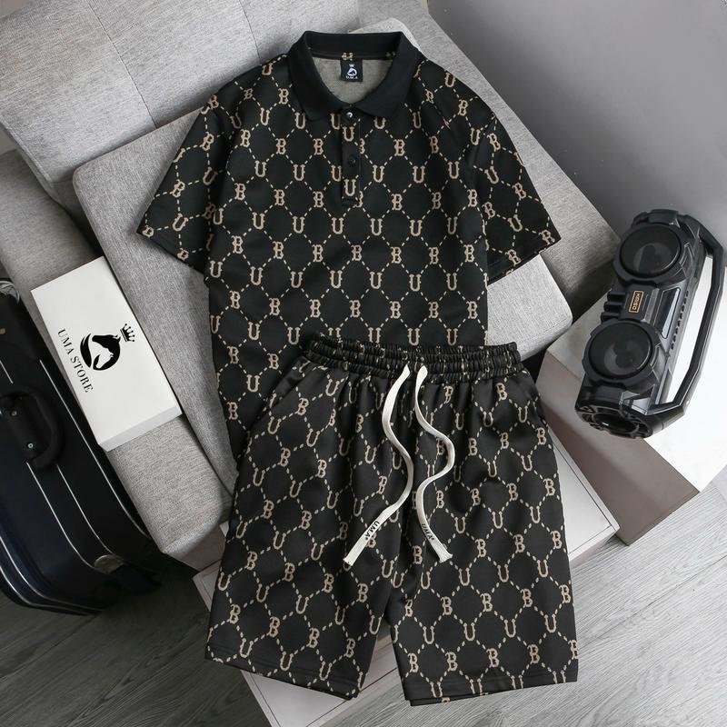 UMA STORE Đan Phượng - Bộ quần áo nam nữ hè U.M.A vải cotton chéo họa tiết chữ BU cao cấp Tay ngắn