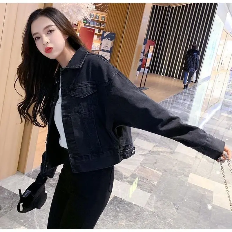 Áo Khoác Denim Màu Đen, Phong Cách Hàn Quốc, Dáng Rộng Vừa Vặn, Dành Cho Nữ, Áo Khoác Quần Áo Denim Ngắn, Thời Trang Ins, Bộ Sưu Tập Mùa Xuân Và Mùa Thu, Hàng Mới Về, 2024 Top Jacket Women 0