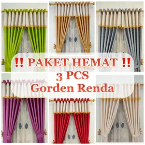 3 PCS Gorden Renda Mote Gold 135x220 cm dengan Tali Tastel Anti-Luntur - Curtain