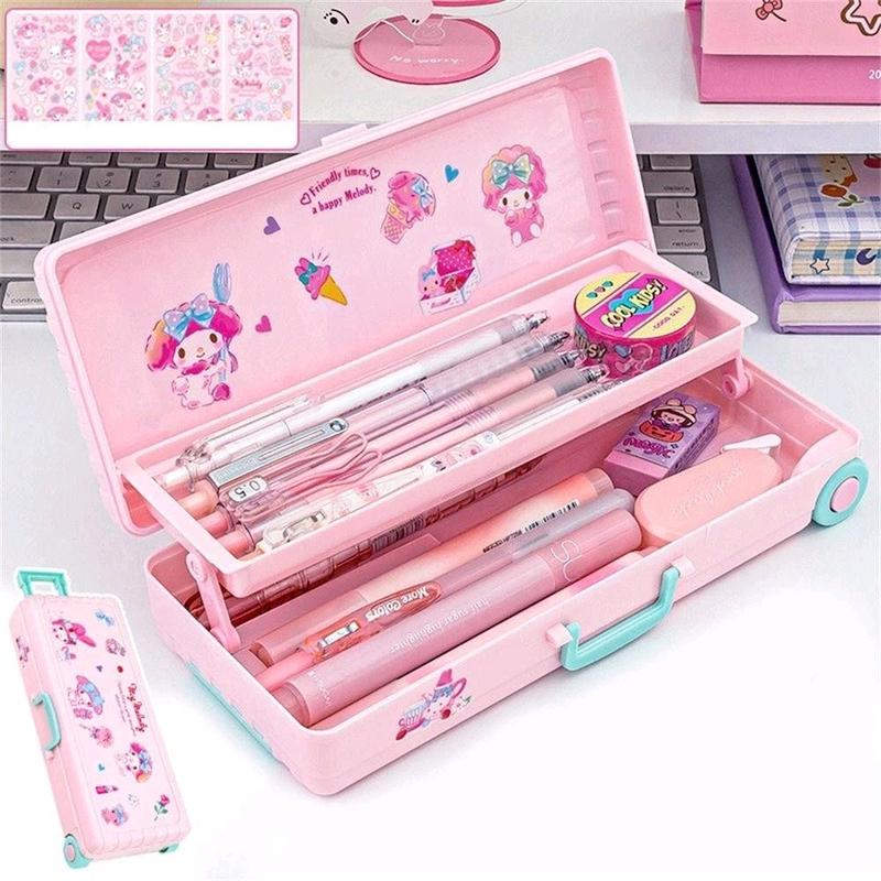 Hộp đựng bút Hai Tầng Hình Kuromi dễ thương với chất liệu PP bền chắc 8