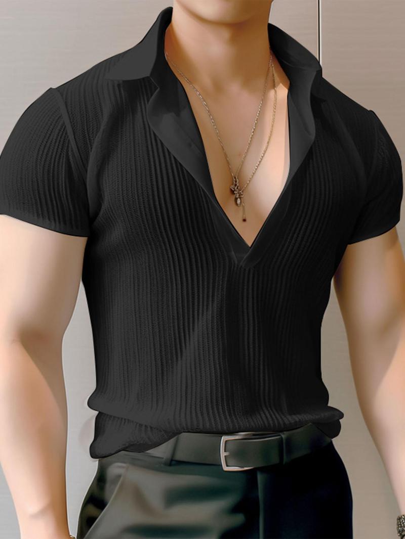 Product Introduction of Men's Solid Sheer Polo Shirt, Casual Regular Fit Short Sleeve  Top for Summer, Fashion Men's Clothes for Daily Wear 10