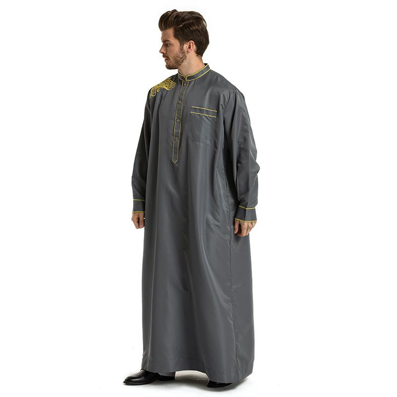 Product Introduction of European and American Hot Sale Middle East Muslim Ethnic Embroidery Long Sleeve Loose Stand Collar Robe Men 0006 12