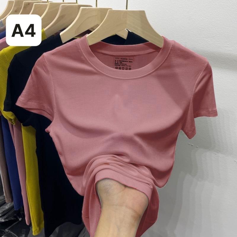 Áo Thun Nữ Hàn Quốc Tay Ngắn Cổ Tròn Trơn Ôm Body Chất Liệu Borip coton Cotton Women Top Đen 5