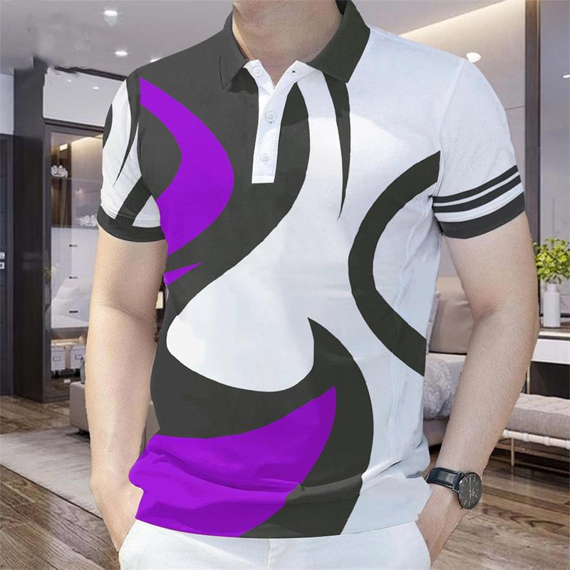 Product Introduction of Áo Polo Nam, Phong Cách Công Sở Thường Ngày Họa Tiết Gradient Hình Học, ngắn Tay, Chất Lượng Cao, Dành Cho Nam Menswear Có Cổ Shirt 6