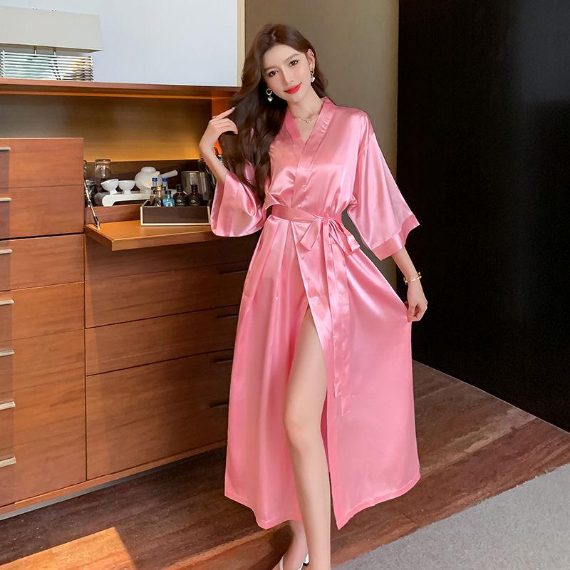 Product Introduction of Spring and Summer Mid-Length Nightgown Pure Sexy Pink Girl Morning Gowns Small Light Luxury High-Grade Pajamas Pink 4