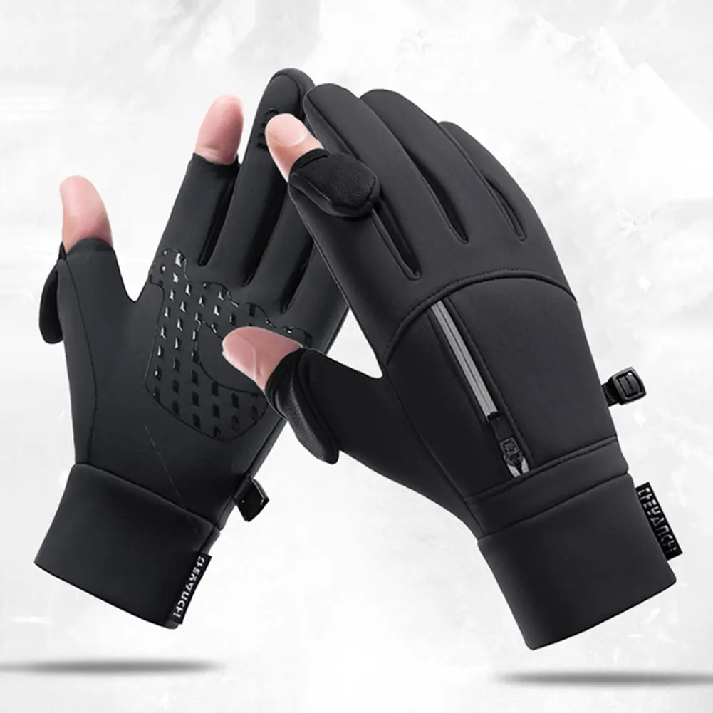 2 Finger Flip Windproof Cold Weather Driving Gloves for Women Men Outdoor Sports