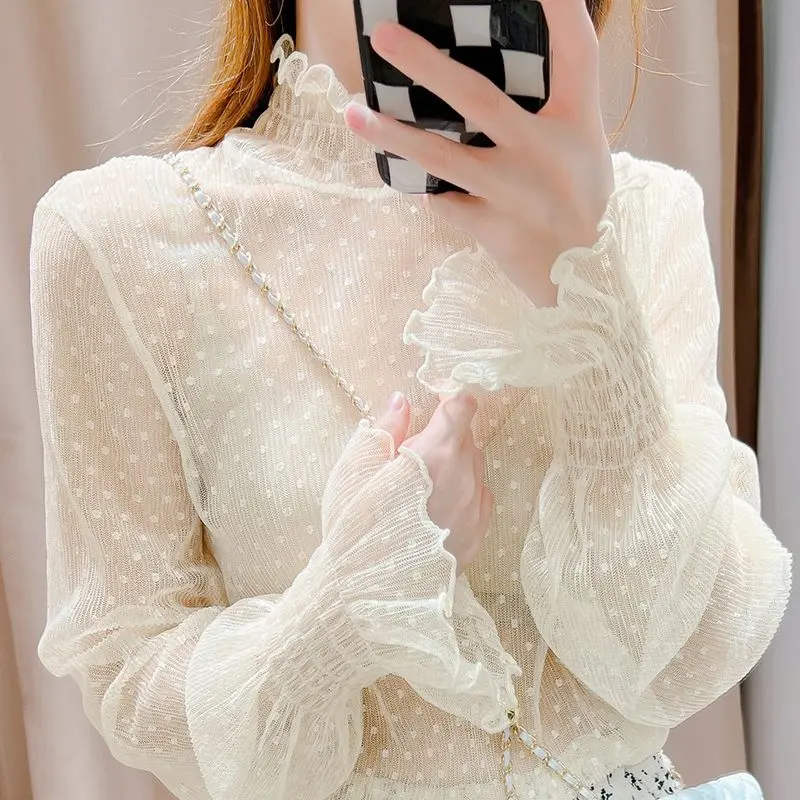 Áo Lớp Cơ Sở Lưới, Dành Cho Nữ, Mỏng, Phối Bên Trong, Thời Trang, Phong Cách Đơn Giản, Thích Hợp Đi Làm, Selvedge Dây, Áo Chui Đầu