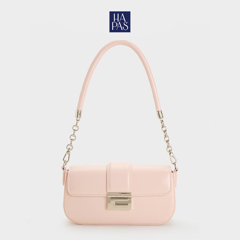 [BST Let's Pink] Túi Xách Nữ HAPAS Chính Hãng Đeo Vai Đai Ngang Khoá C Cao Cấp Đơn Giản Size 21 Màu Hồng - TDV23056 Jean Bag Lady Chain Da Nhung Đeo Chéo