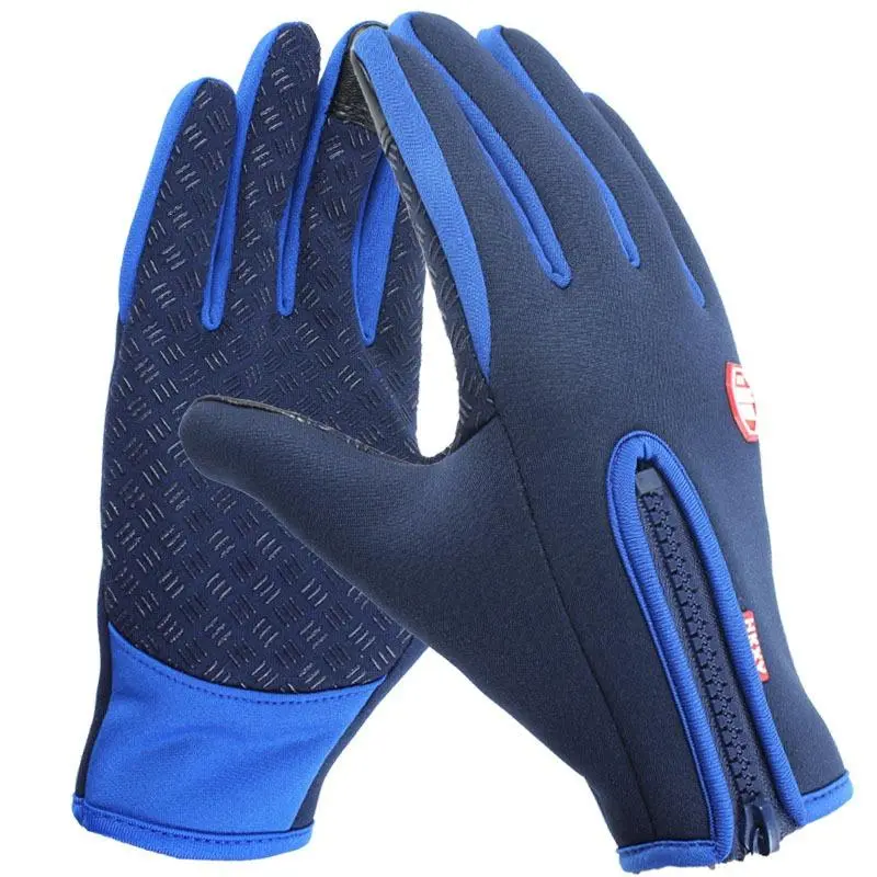 1 Pair Zipper Design Winter Gloves, Waterproof Windproof Gloves, Touch Screen Gloves for Outdoor Cycling