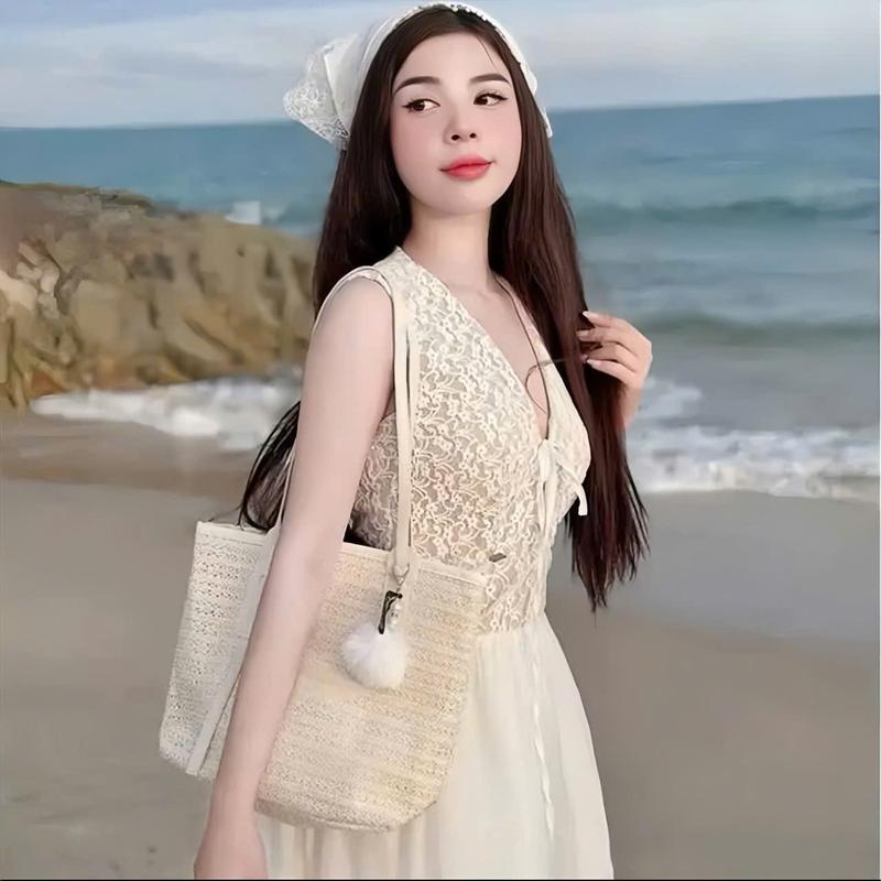 Đầm váy nữ ren thiết kế cổ V cột dây nơ phối váy voan tơ xòe xinh xắn tông dáng cho các nàng diện đi ,chơi biển.women top. 2