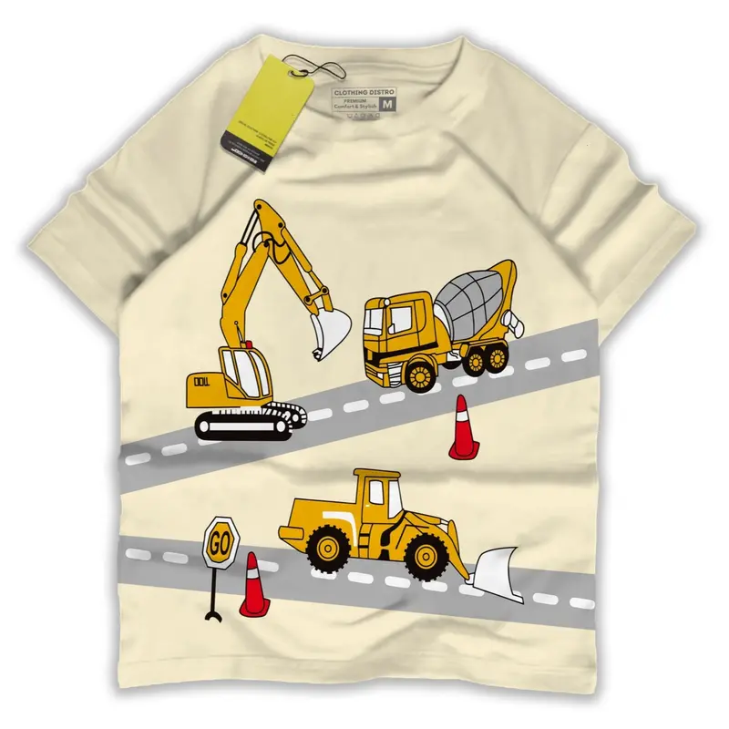 Gudang kaos anak laki laki Baju anak cowok grosir dan ecer excavator alat berat 3kendaraan Cream abadigrosir bandung Fashion Atasan 0