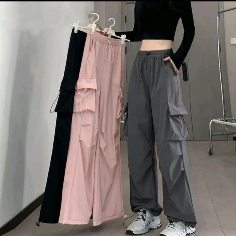 Quần kaki túi hộp ống rộng dây rút gấu cạp chun dáng suông dài quần jogger ống rộng nữ bo gấu cạp cao có co giãn Sport Gym