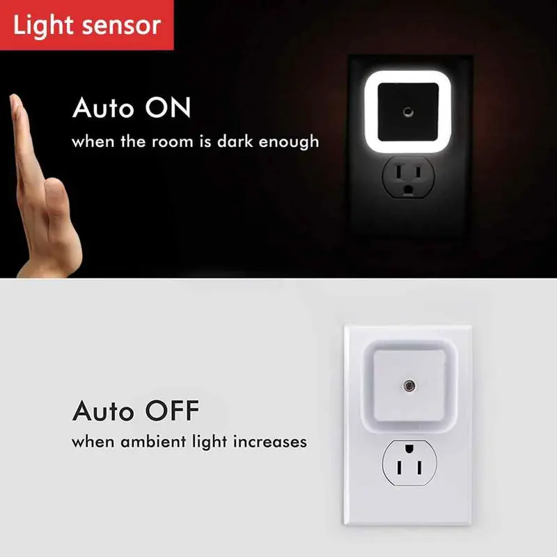 Lampu Tidur Kamar LED Otomatis Sensor Cahaya Colok Listrik Dinding Persegi Plastik Dekorasi Ruangan Night Lamp HM005 - XOBOX 7