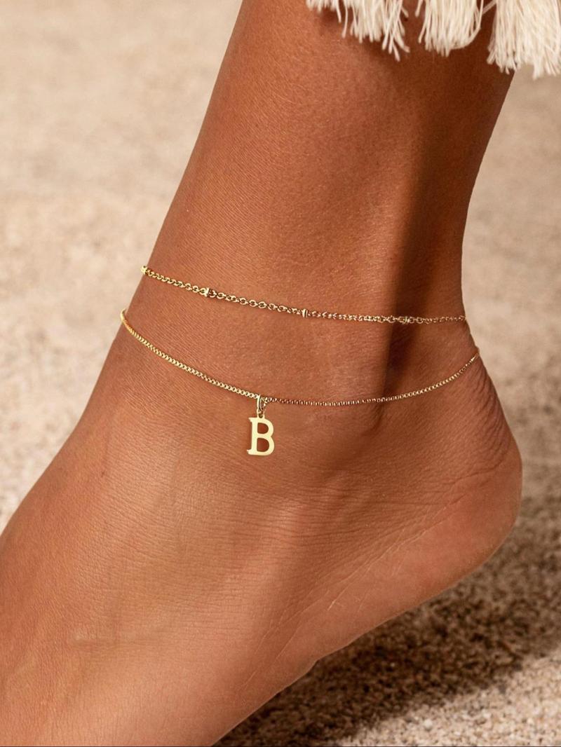 Product Introduction of 26 Letter Design Anklet, Stainless Steel Jewelry for Party, Daily Clothing Decor, Trendy All-match & Exquisite Jewelry for Birthday Gift 4
