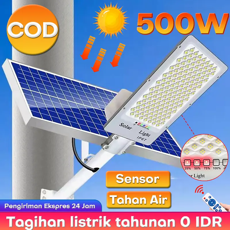 Super Terang 500W Lampu Jalan Tenaga Surya Otomatis Tahan 24 Jam Lampu Surya Matahari Lampu Taman Tenaga Surya Otomatis Outdoor Anti Air Ip67 Lampu Solar Cell LED Tenaga Matahari Untuk Taman Stadion Jalan Halaman Lapangan Basket 0