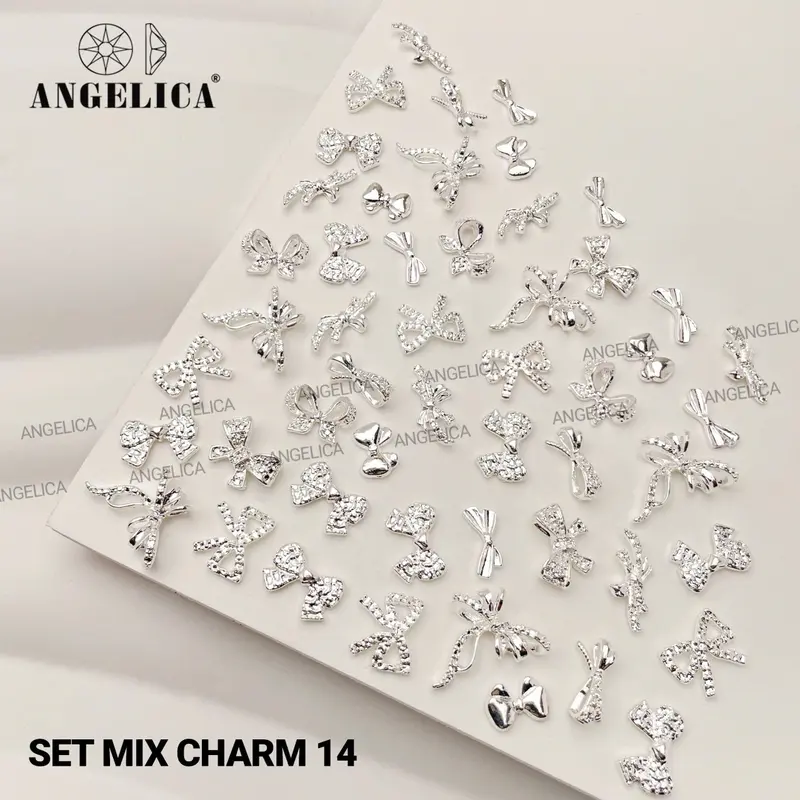 Sét 50 charm đá nail kim loại ánh vàng, ánh bạc trang trí móng làm nail Nữ Women 6