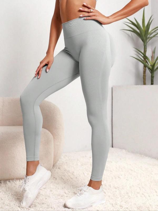 Women's Solid High Waist Sports Leggings, Quick Drying Breathable Seamless Yoga Leggings, High Stretch Seamless Yoga Pants, Ladies Sportswear Clothing for Wear 7
