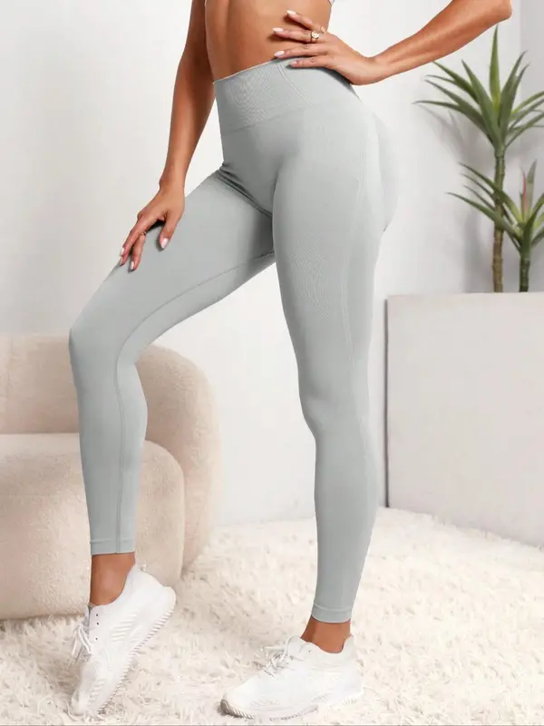 Women's Solid High Waist Sports Leggings, Quick Drying Breathable Seamless Yoga Leggings, High Stretch Seamless Yoga Pants, Ladies Sportswear Clothing for Wear 7