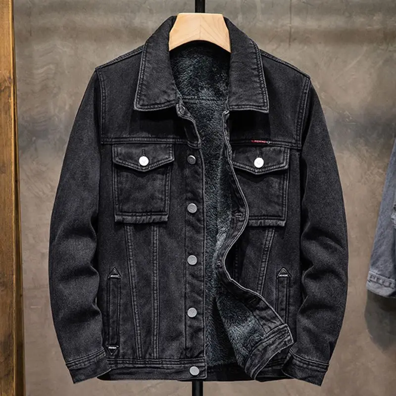 Áo Khoác Denim Lót Lông Cừu, Dáng Rộng Vừa Vặn, Hợp Xu hướng Và Dễ Phối Đồ, Đẹp Trai, Dày Và Ấm Áp, Thích Hợp Cho Mùa Thu Và Mùa Đông, Áo Khoác Độn Bông Đi Chơi, Hàng Mới Về Năm 2022