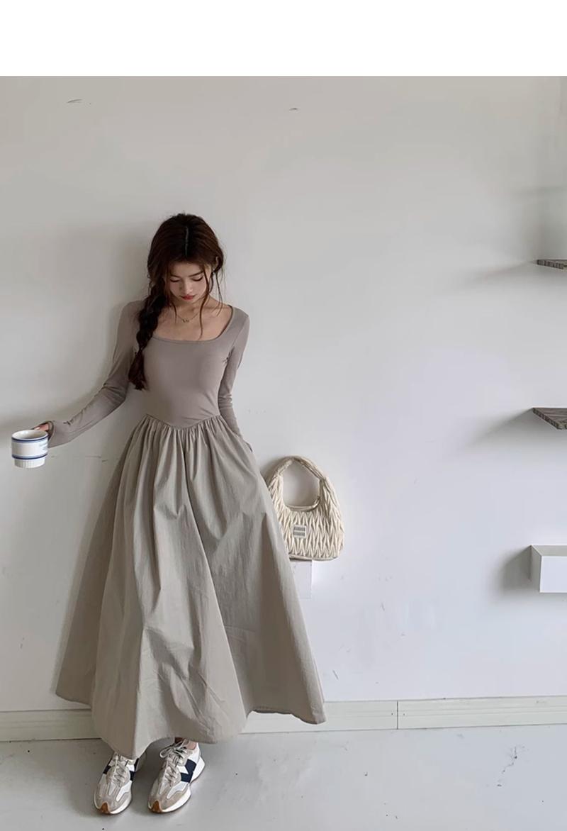 Product Introduction of French Hepburn style long sleeve square neck bottoms dress WOMEN'S autumn 2024 new high-grade elegant inner match long dress Casual Womenswear 12