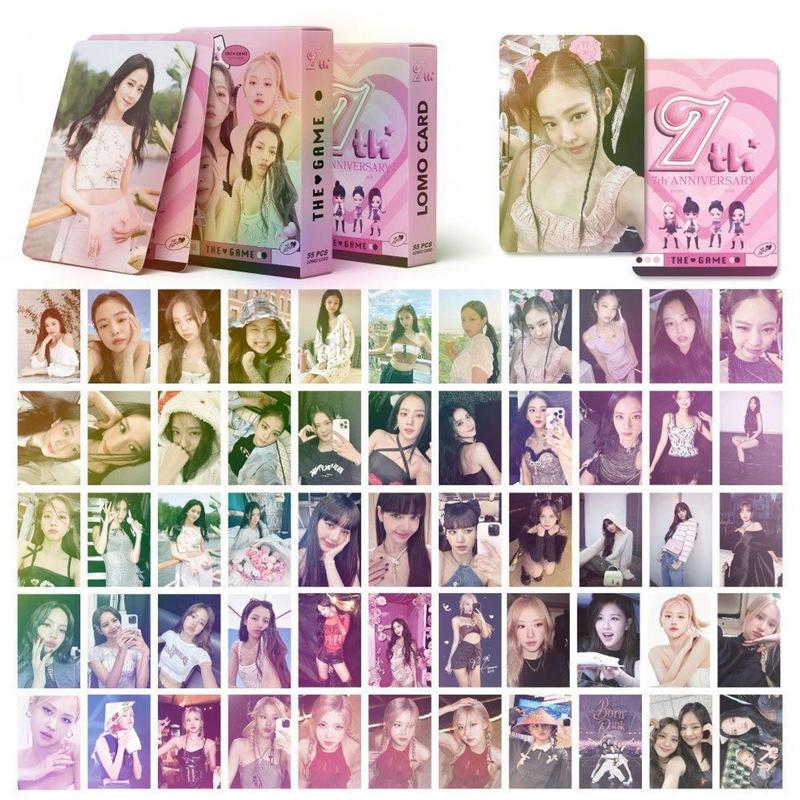Trọn bộ 55 Lomo Card Black pink 7th The Game Anniversary Hologram Hồng Bo Góc