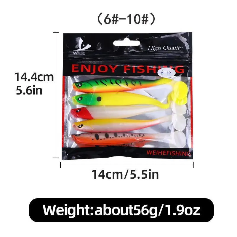 Special-shaped Eye T-tail Fishing Lure, 5 Counts/set Colorful Simulation Fishing Bait for Fishing Lovers, Soft Fishing Accessories for Outdoor Fishing 2