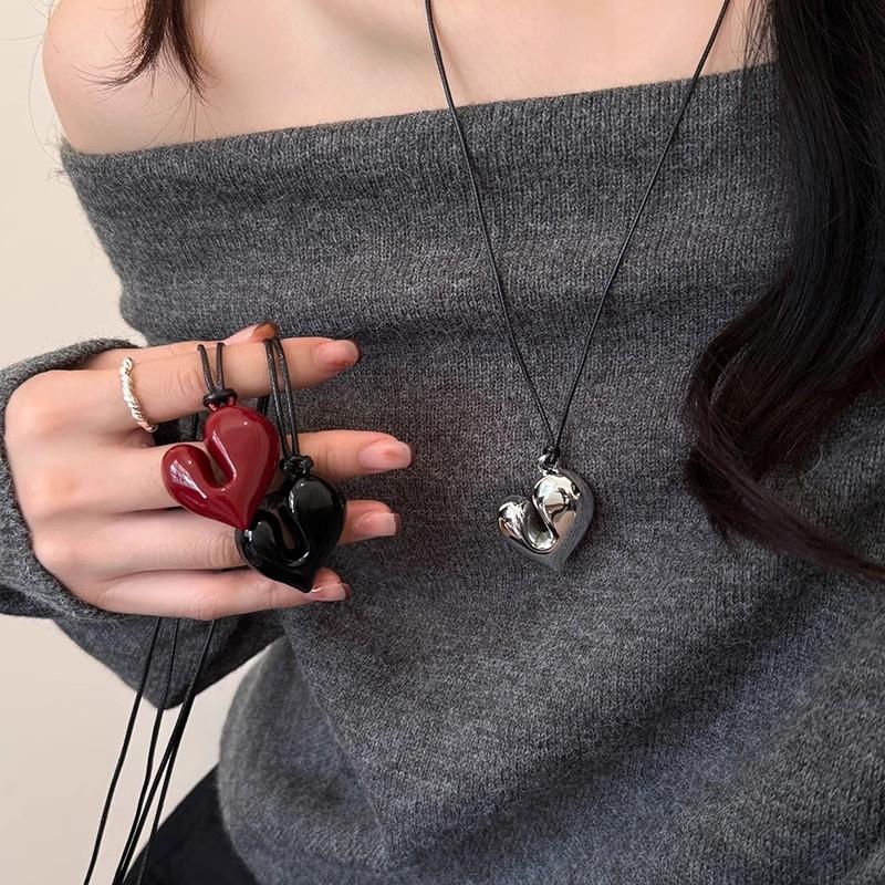 Vòng Cổ Có Thể Điều Chỉnh Dây Da Bất Đối Xứng Tình Yêu, Nữ, Thời Trang Hàn Quốc, Mặt Dây Chuyền Dây Chuyền Áo Len, Quà Tặng Trang Sức 0
