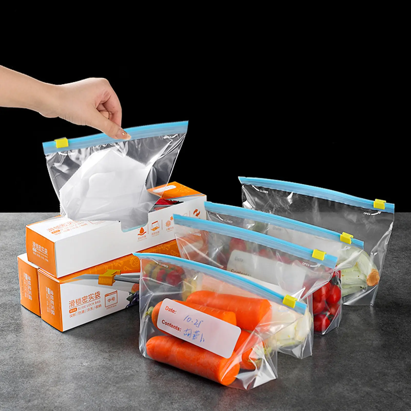 15/20/25pcs Reusable Food Storage Bags Reusable Freezer Bags Fridge Kitchen Organizations Fruit Vegetable Sealed Bag