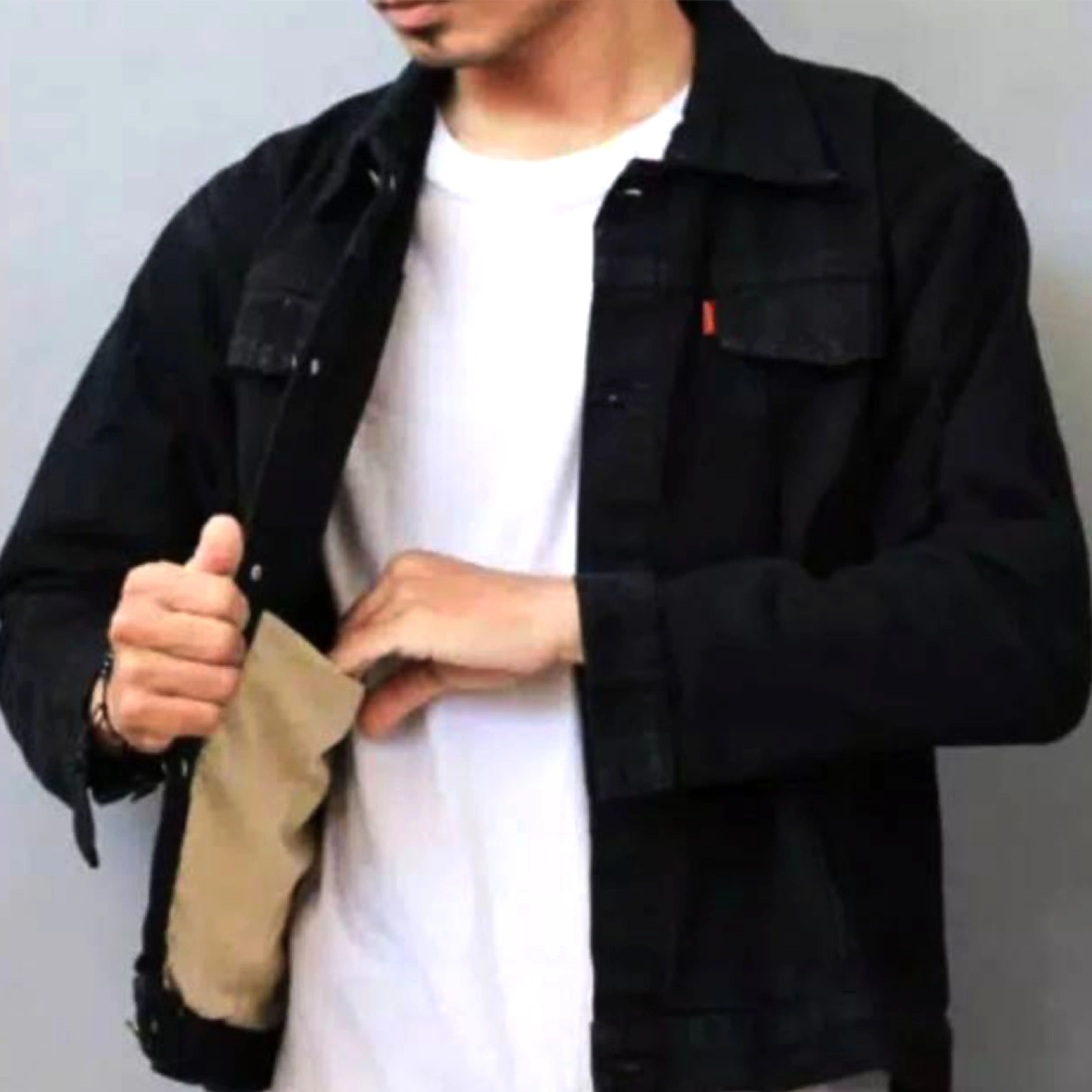 JAKET DENIM WARNA HITAM PRIA PAKAIAN JEANS DEWASA MODEL POLOS