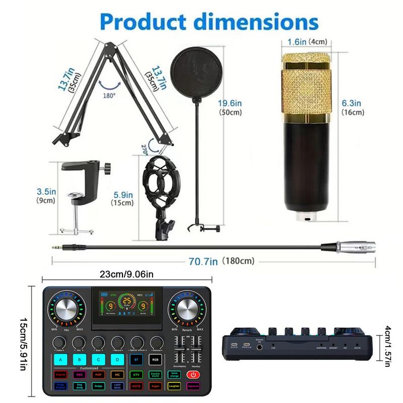 Live Podcast Equipment Set, Professional Live Sound Card with DJ Mixer Effects and Voice Changer, Suitable for Streaming, Podcast Recording, Gaming, TikTok, YouTube Live 1