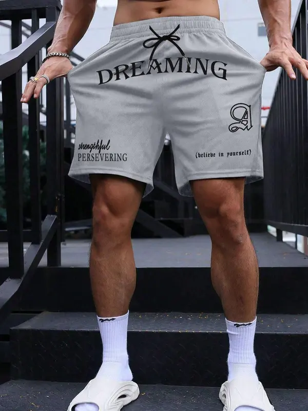 Men's Letter Print Pocket Drawstring Shorts, Regular Fit Casual Street Elastic Waist Straight Leg Shorts for Summer, Fashion Men's Bottoms for Daily Wear 4