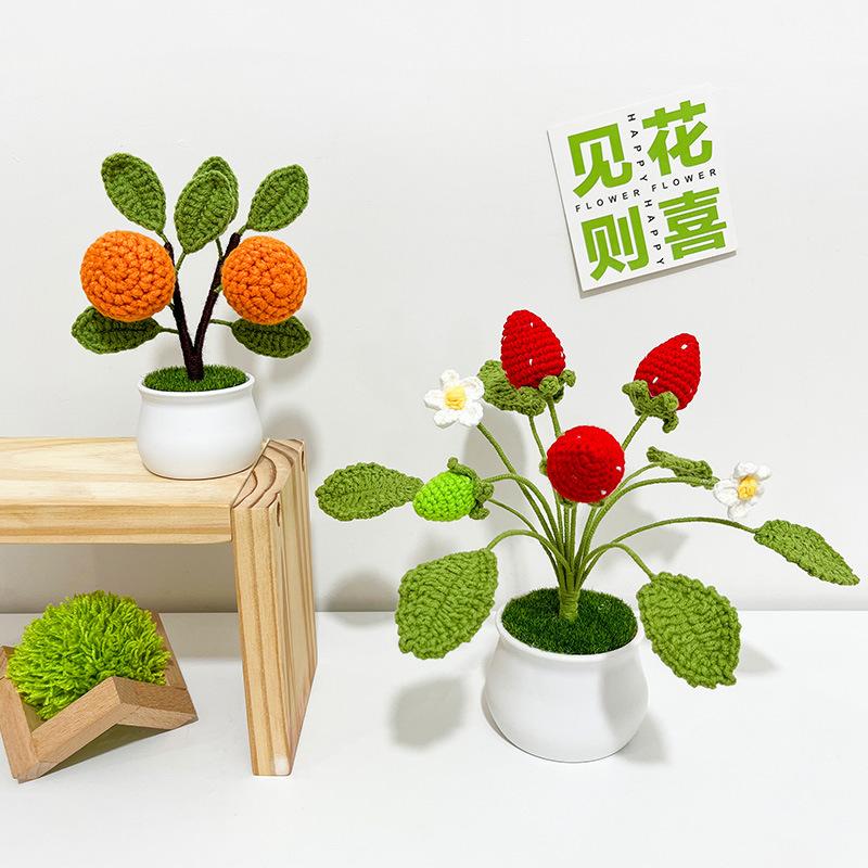 Product Introduction of Finished handmade woven lily of the valley potted home decoration, knitted simulated flower yarn, crochet bouquet, fake flower gift 11