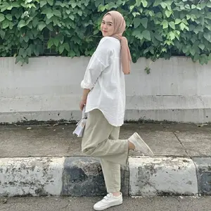 Kemeja Linen wanita oversize Long shirt olivia premium original Putih Polos Baju Katun Panjang Atasan Basic Kain Nyaman Casual