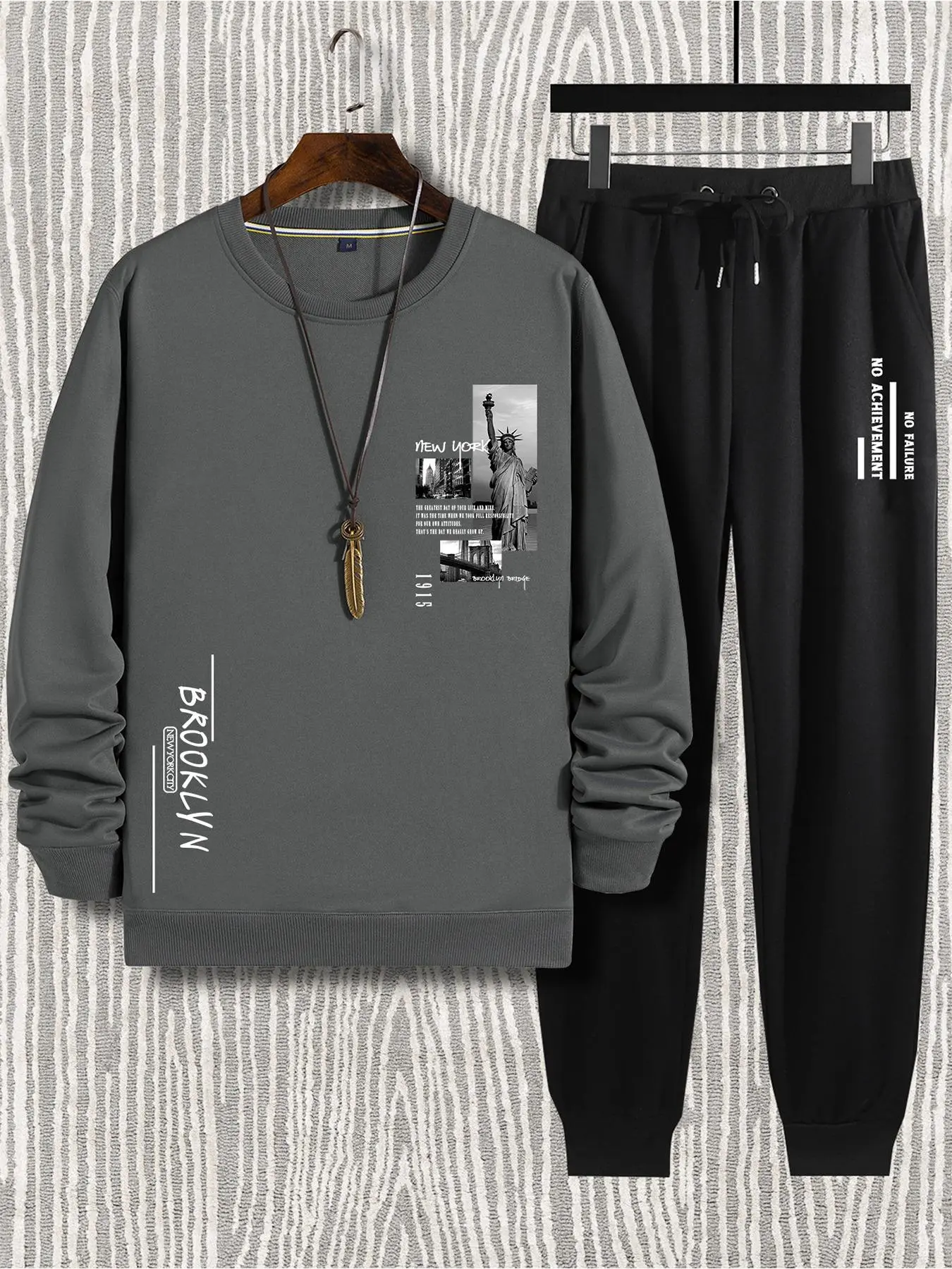 Men's Landscape Print Drawstring Waist Sweatpants, Casual Sweatshirt & Pocket Jogger Pants Co-ord Set, Men's Going Out Outfits for Fall & Winter, Lazy School Outfit, Menswear